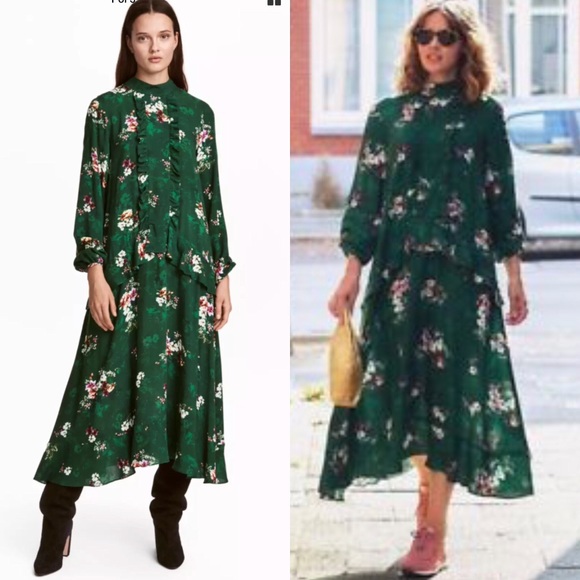 h&m green floral dress